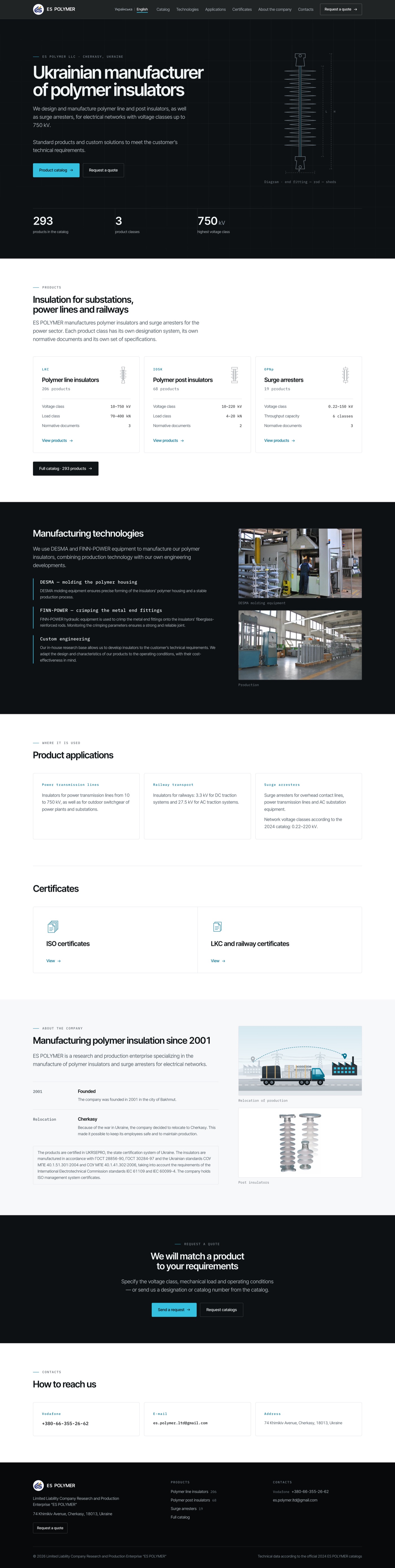 ES Polymer homepage, full page